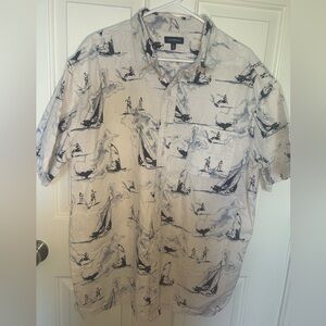 croft & barrow White Short-Sleeve Nautical Print Button-Down Shirt